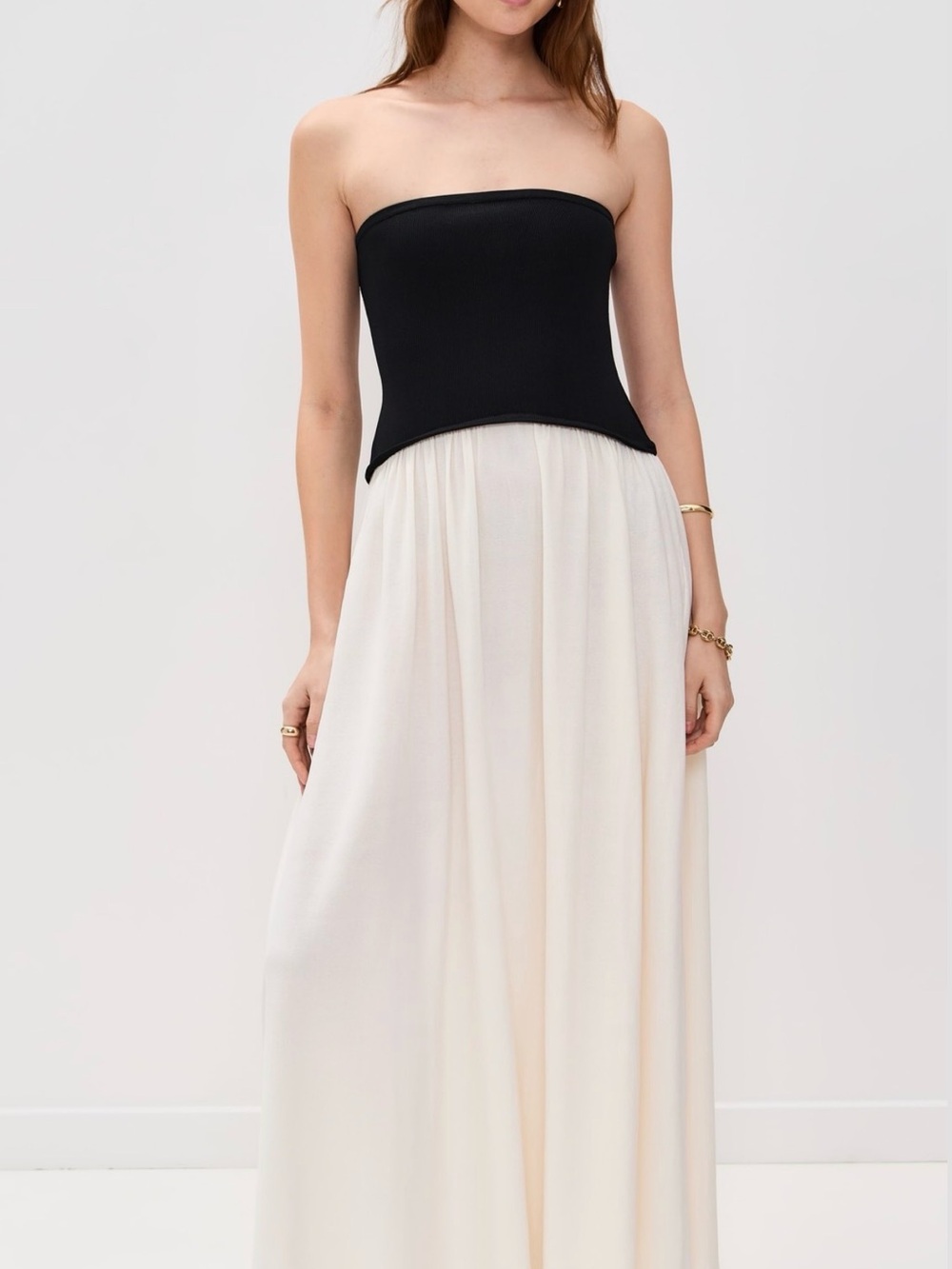 NWT SOLID & STRIPED Black / Ivory Strapless Maxi Dress